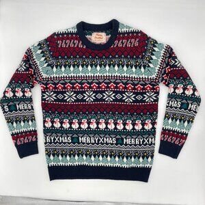 Alcott Christmas Sweater Men Sz XL Striped Snowman Trees Merry Xmas Acrylic Wool